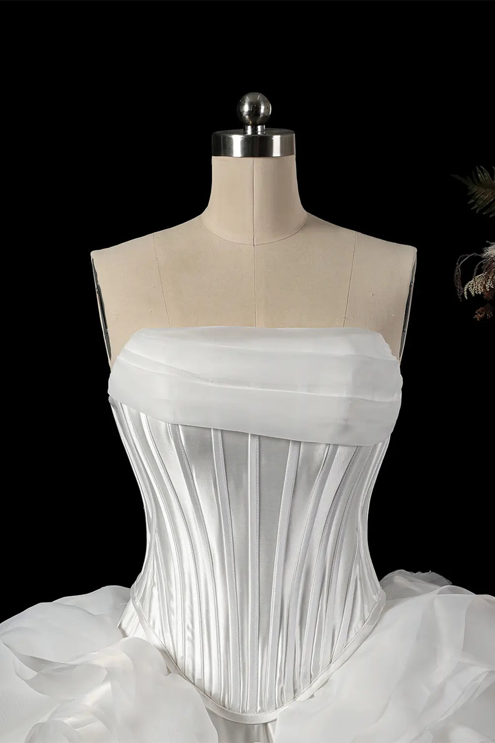 White Boned Corset 3D Flower Organza Ball Gown Wedding Dress SW751 Sheer Fairy