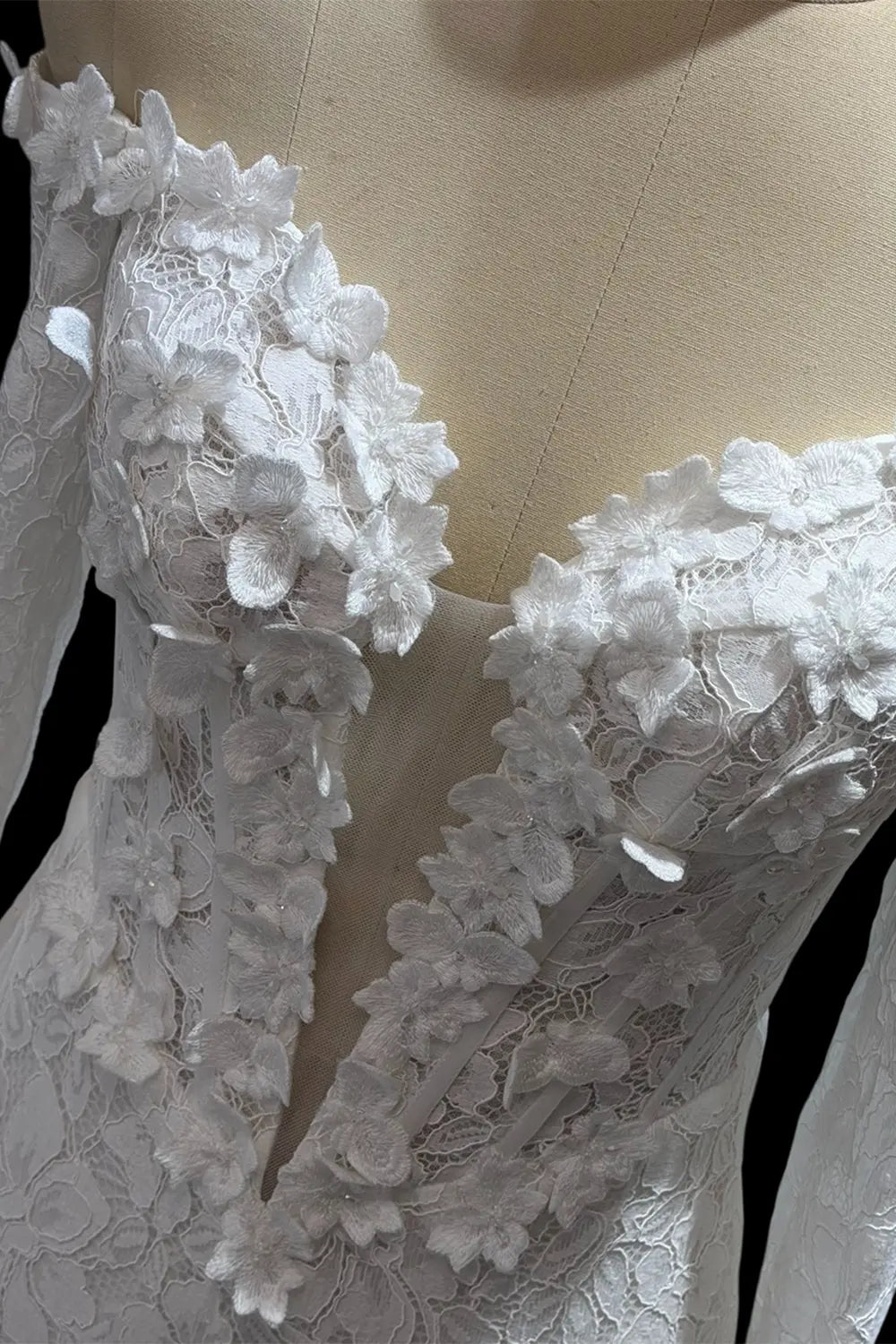 Ivory Floral Lace Long Sleeve Wedding Dress SW689 Sheer Fairy