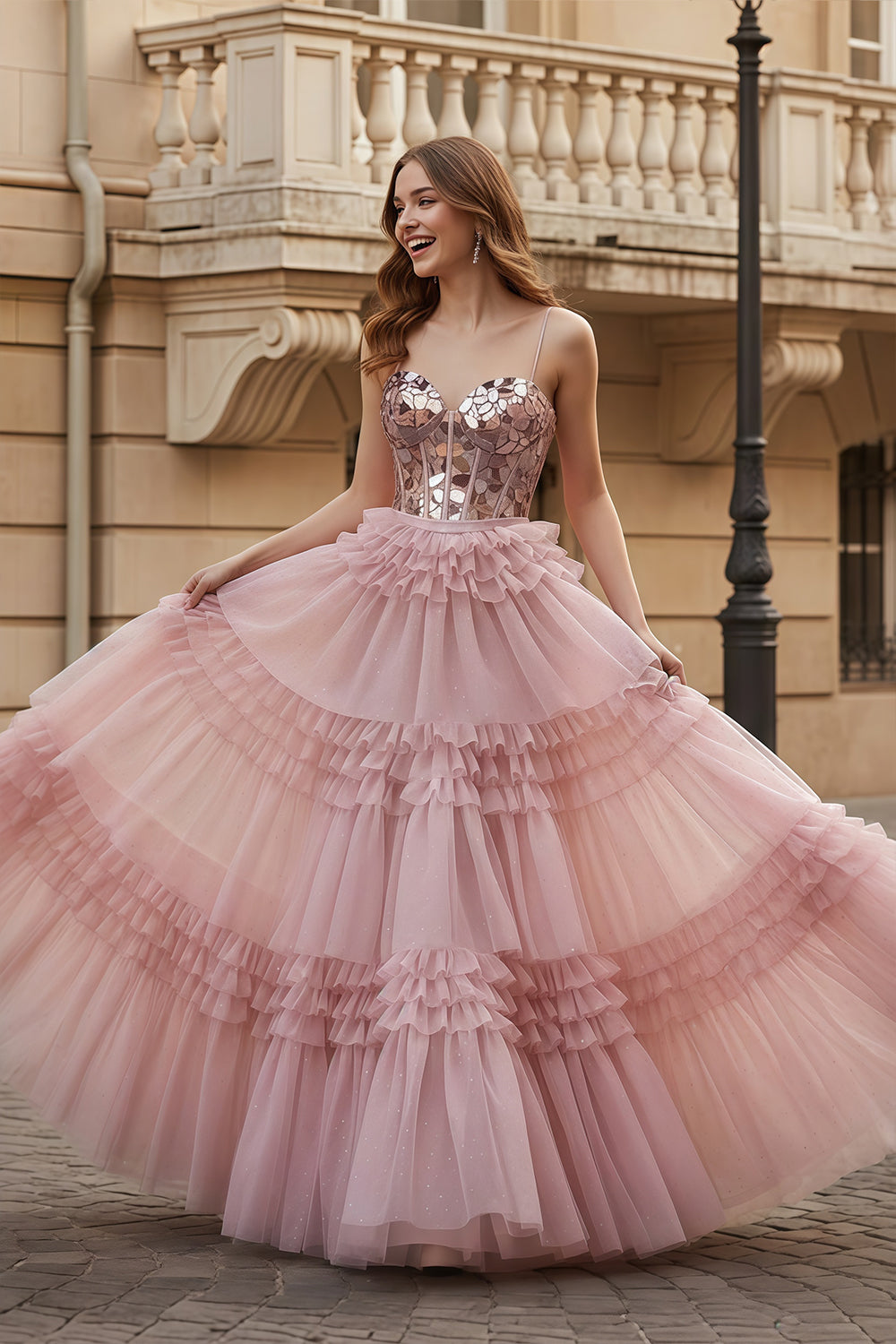 Blush Pink Tulle Ballgown Prom Dress with Sequin Bodice SH211 Sheer Fairy