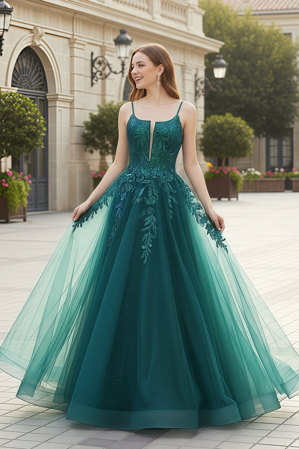 Sparkle Sequined Emerald Green Spaghetti Straps Prom Dresses Sheer Fairy