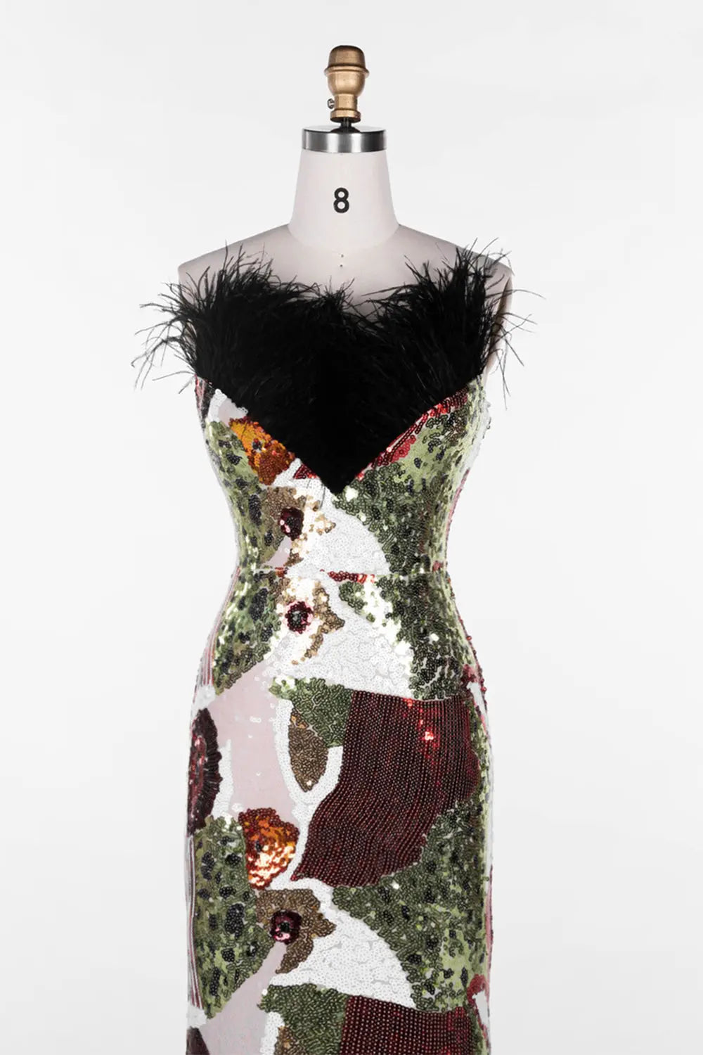 Multicolored Feather Sequin Strapless Gown ST113 Sheer Fairy