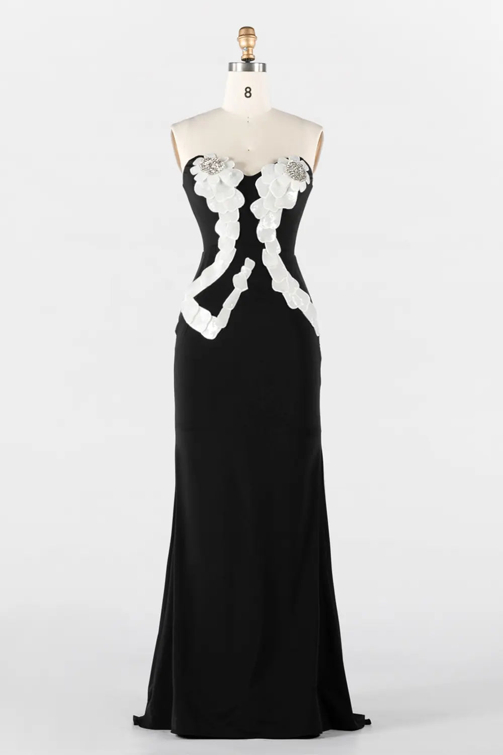 Black Strapless 3D Floral Applique Maxi Evening Dress ST033 Sheer Fairy