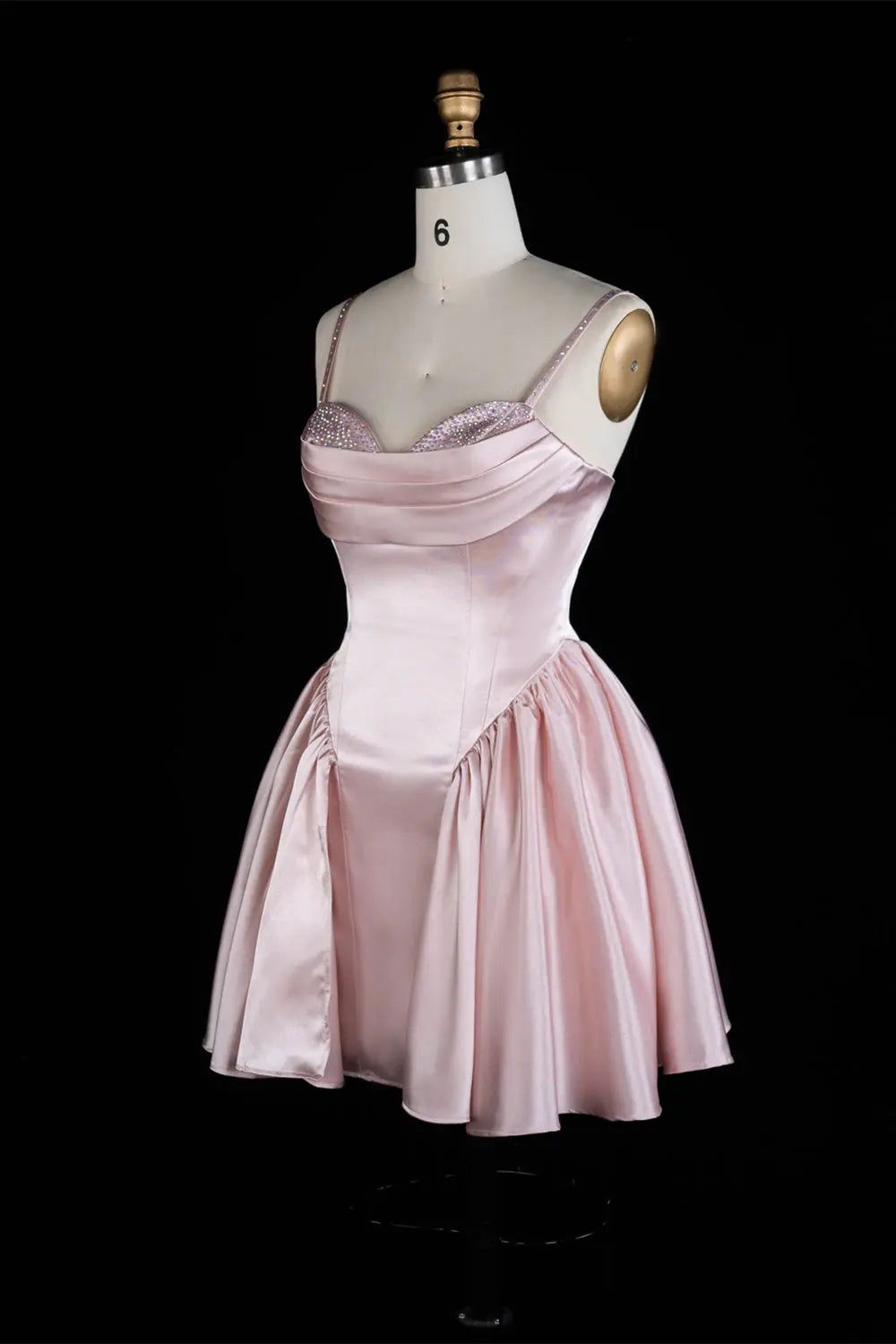 Blush Pink Satin Spaghetti Strap Mini Homecoming Dress RM187 Sheer Fairy