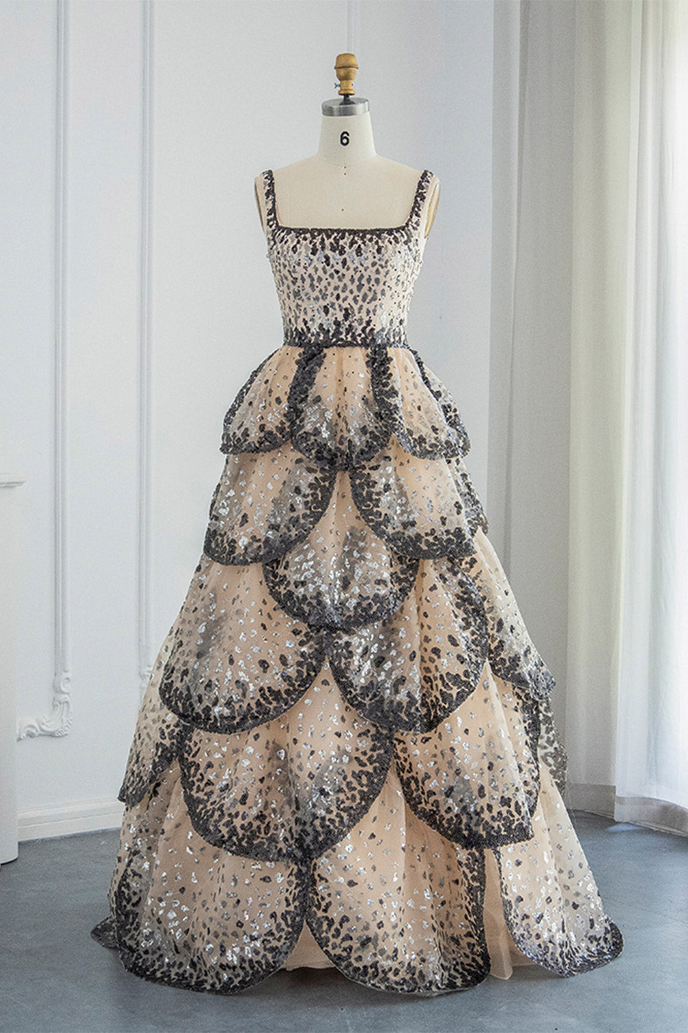 Champagne Silver Sequin Tiered Evening Dress SS243 Sheer Fairy