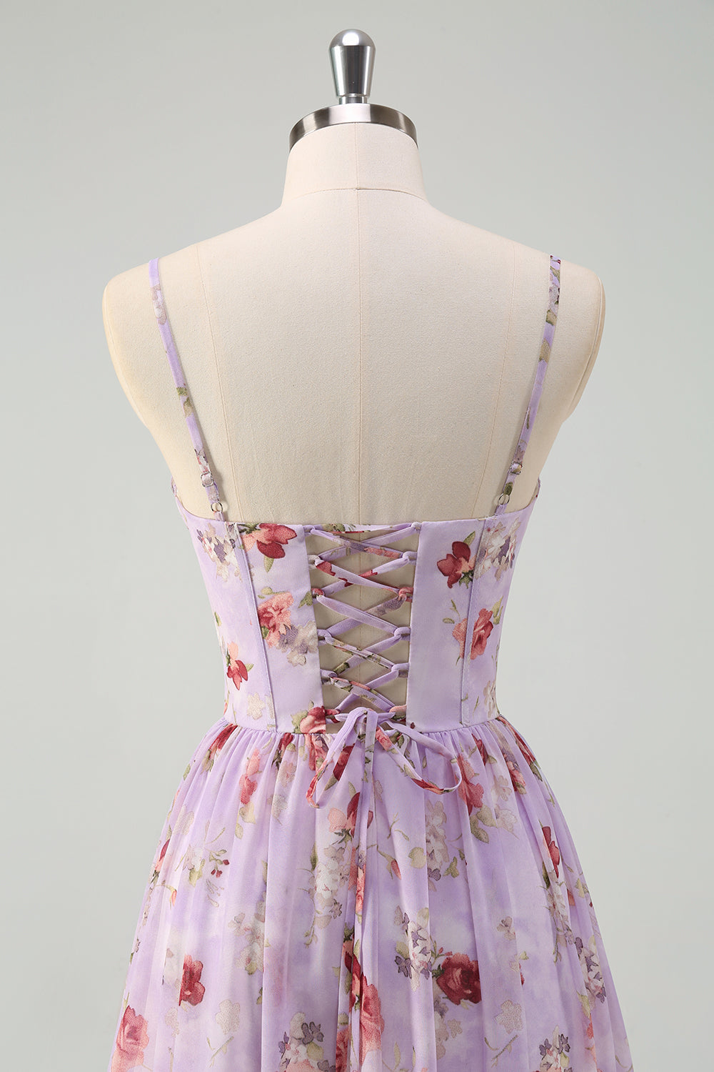 Lavender Lilac Floral Chiffon A-Line Spaghetti Strap Prom Dress SH418 Sheer Fairy