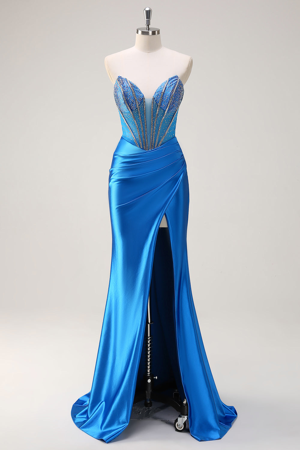 Royal Blue Sweetheart Satin Mermaid Beaded Prom Dress SH420 Sheer Fairy