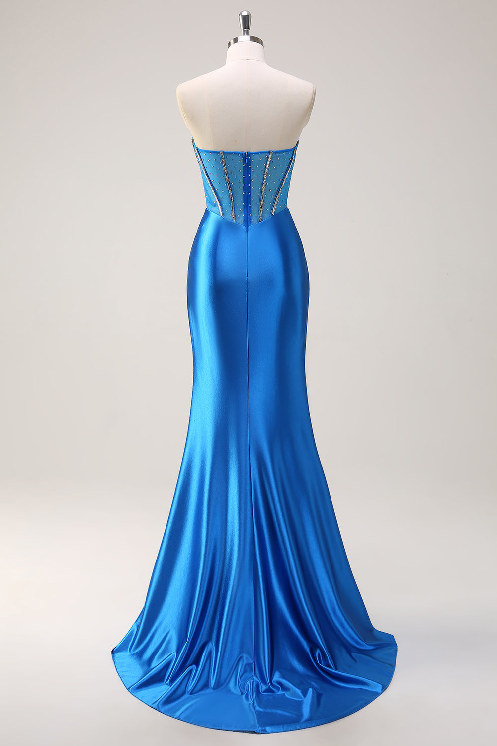 Royal Blue Sweetheart Satin Mermaid Beaded Prom Dress SH420 Sheer Fairy