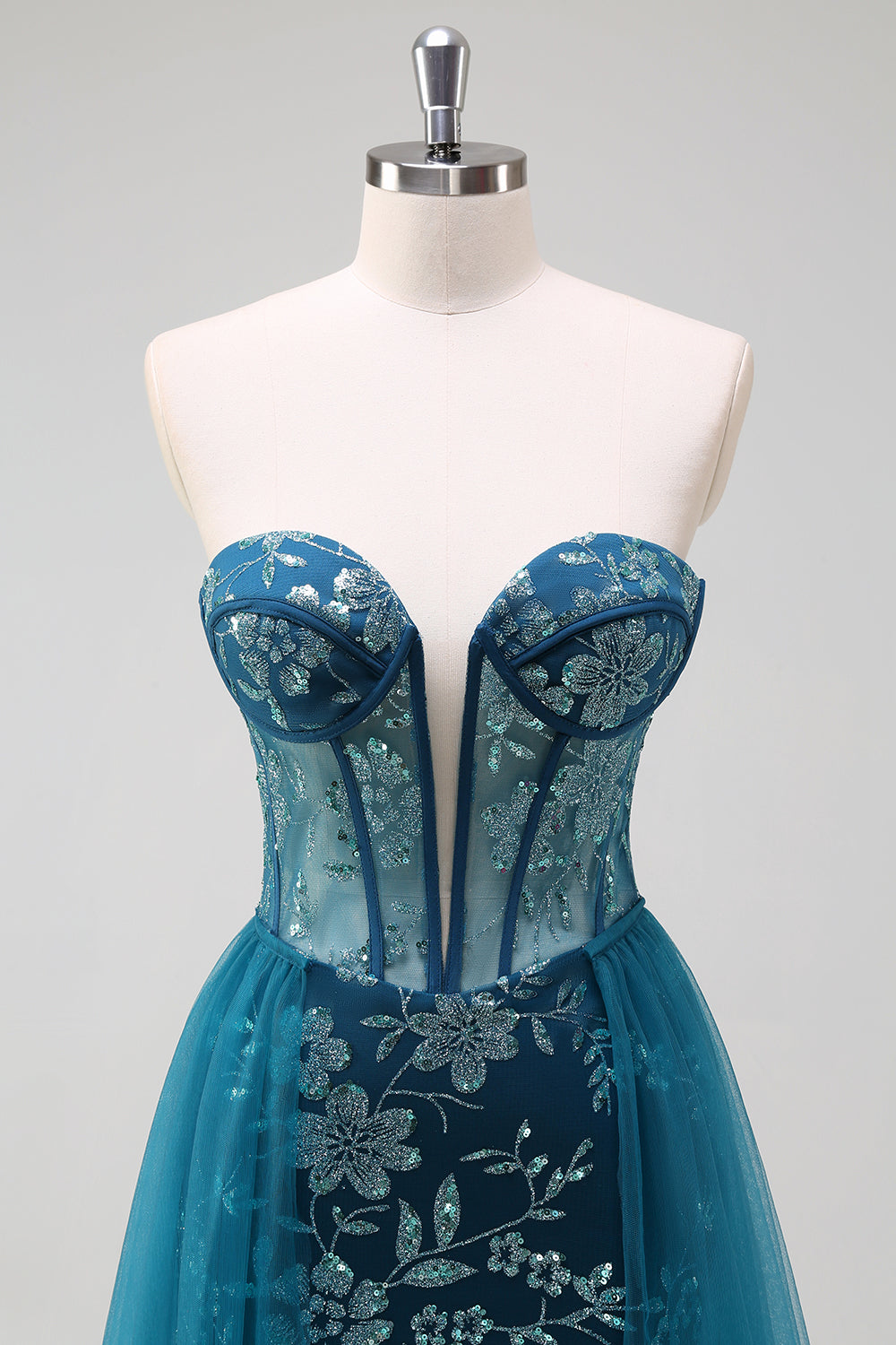 Floral Strapless Corset Teal Lace Mermaid Prom Dress SH426 Sheer Fairy