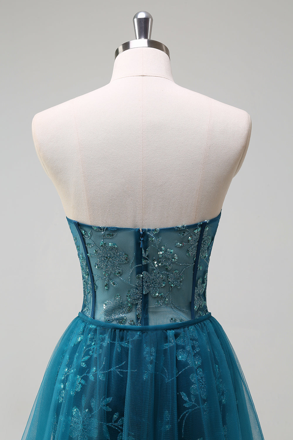 Floral Strapless Corset Teal Lace Mermaid Prom Dress SH426 Sheer Fairy