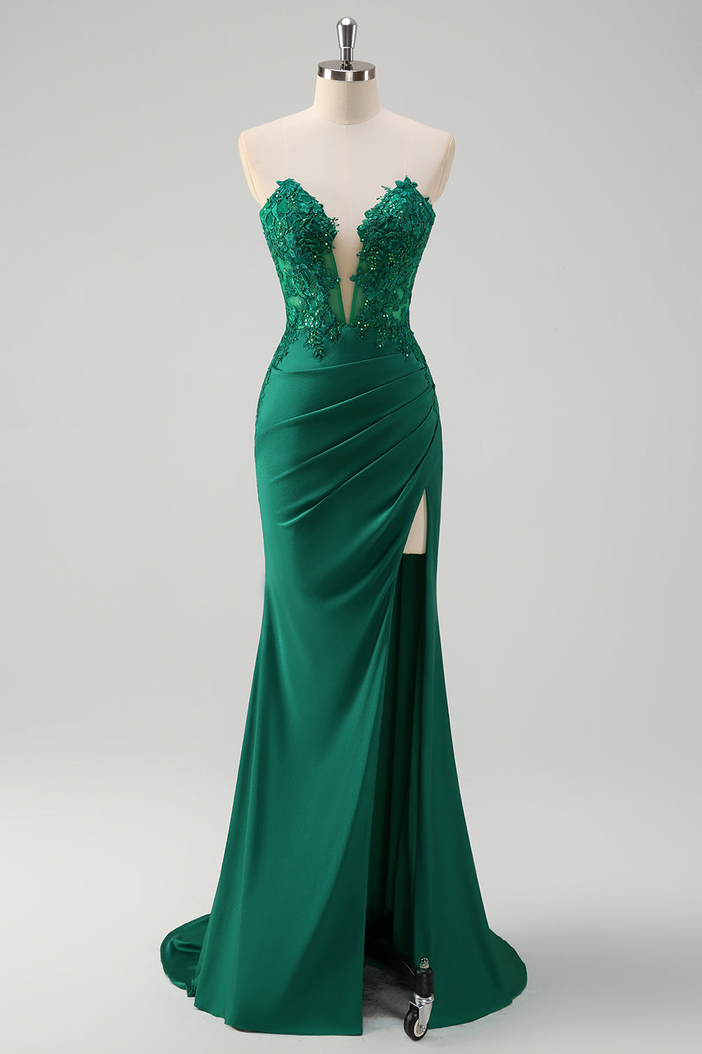 Emerald Green Satin Strapless Sweetheart Mermaid Prom Dress SH489 Sheer Fairy