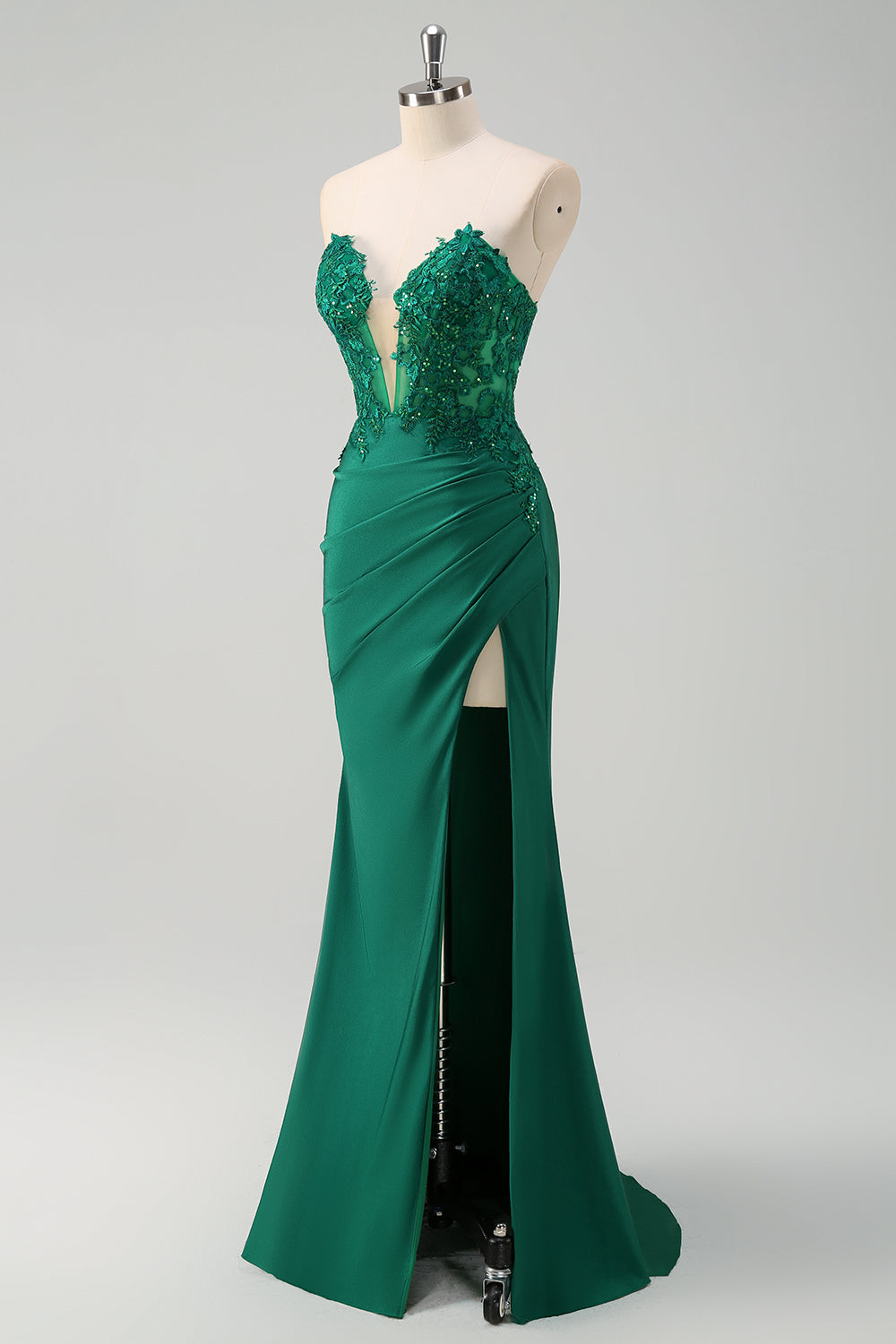 Emerald Green Satin Strapless Sweetheart Mermaid Prom Dress SH489 Sheer Fairy