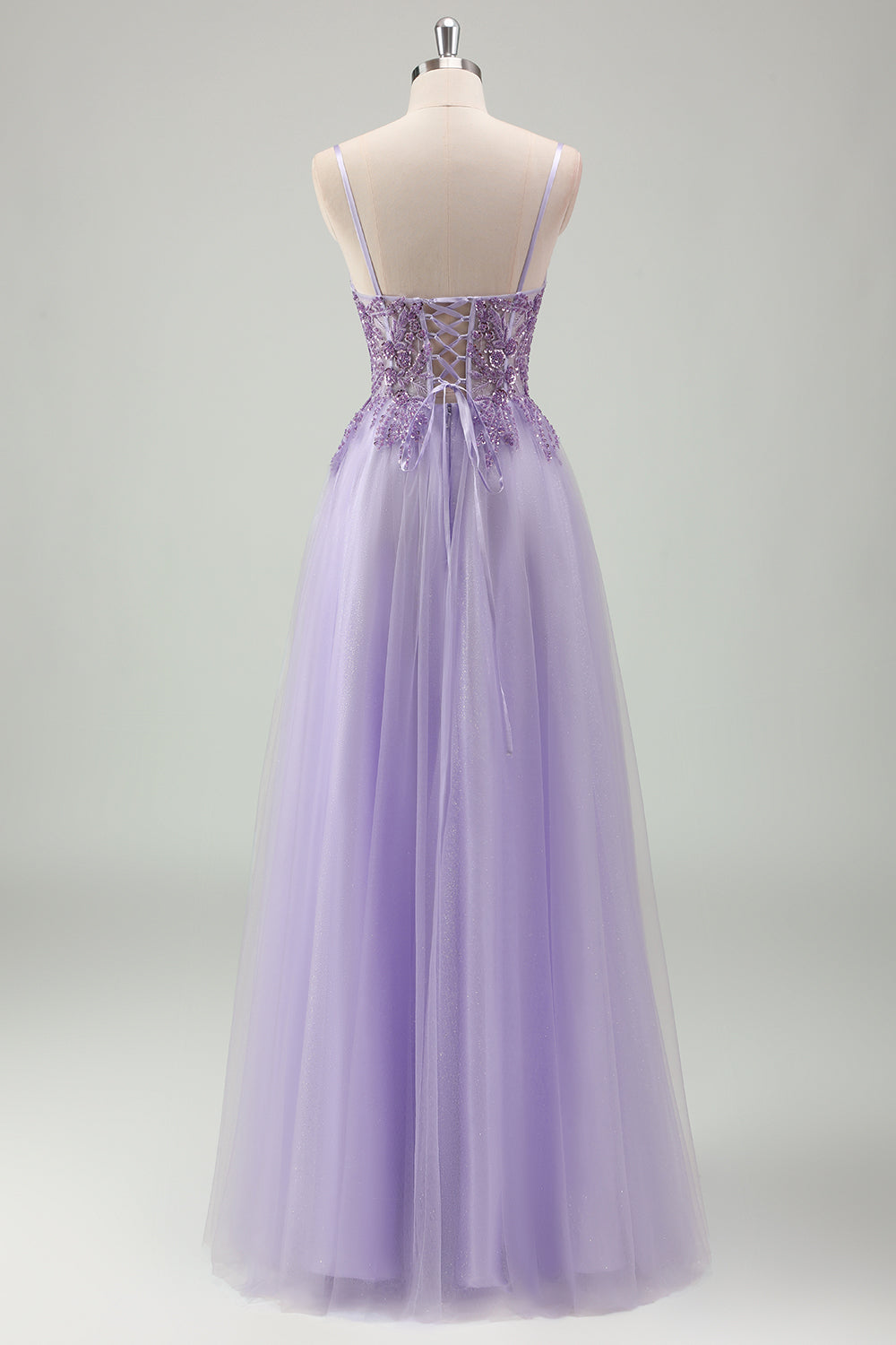 Lavender Spaghetti Strap Tulle A-Line Prom Dress with Beaded SH601 Sheer Fairy
