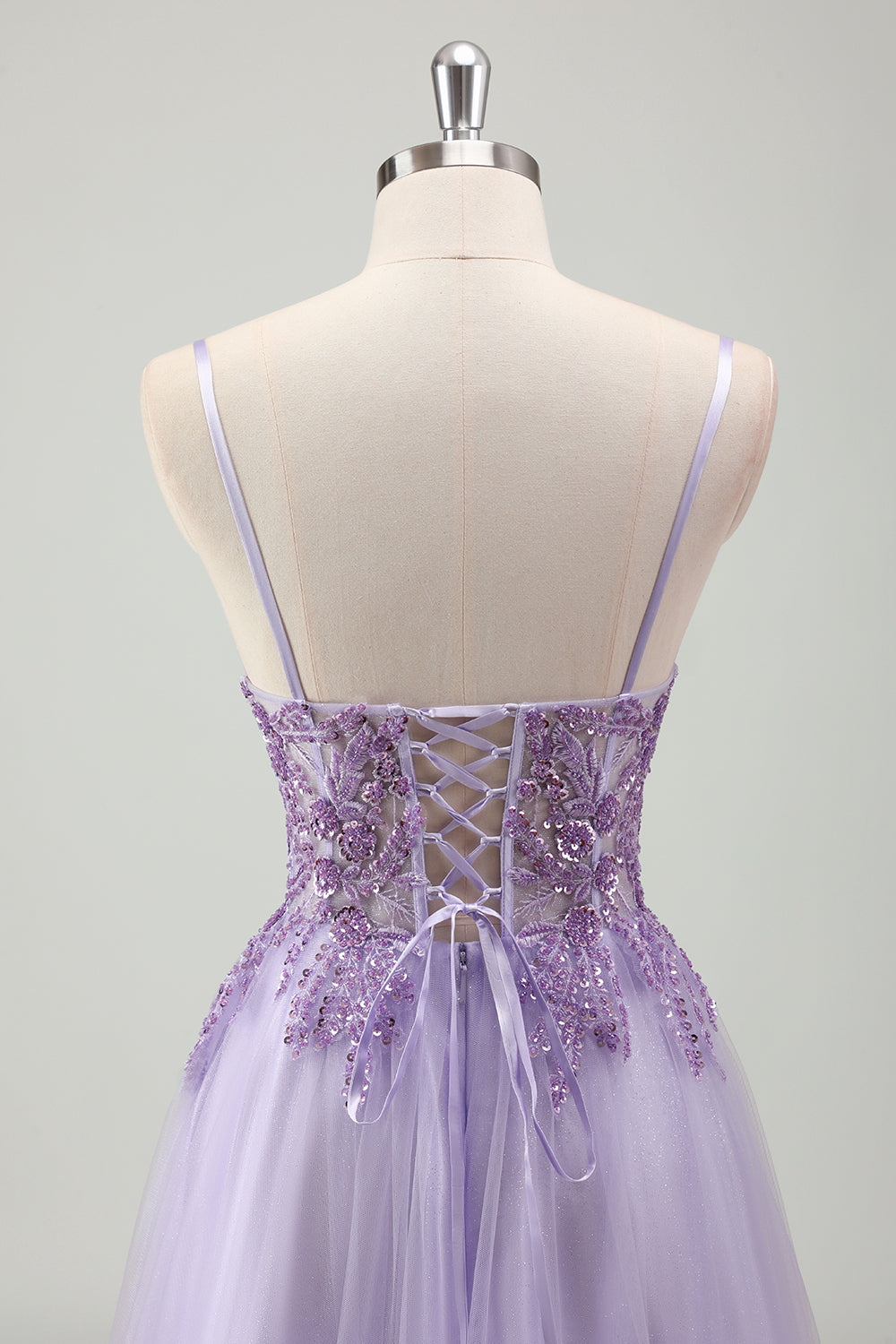 Lavender Spaghetti Strap Tulle A-Line Prom Dress with Beaded SH601 Sheer Fairy
