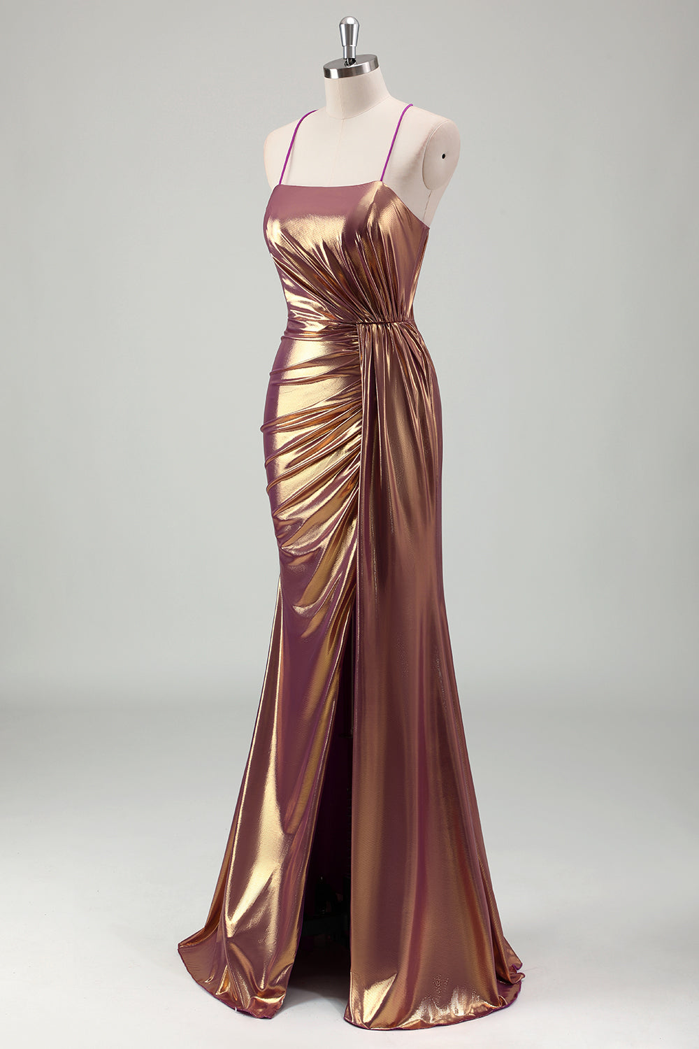 Minimalist Ombré Gold Pink Metallic Sheath Prom Dress SH459 Sheer Fairy
