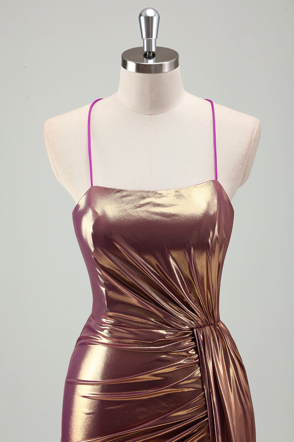 Minimalist Ombré Gold Pink Metallic Sheath Prom Dress SH459 Sheer Fairy