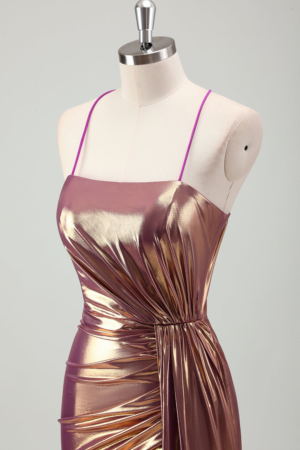Minimalist Ombré Gold Pink Metallic Sheath Prom Dress SH459 Sheer Fairy