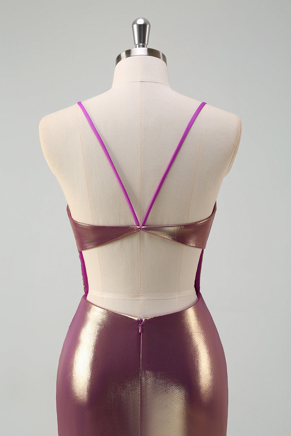 Minimalist Ombré Gold Pink Metallic Mermaid Prom Dress SH458 Sheer Fairy