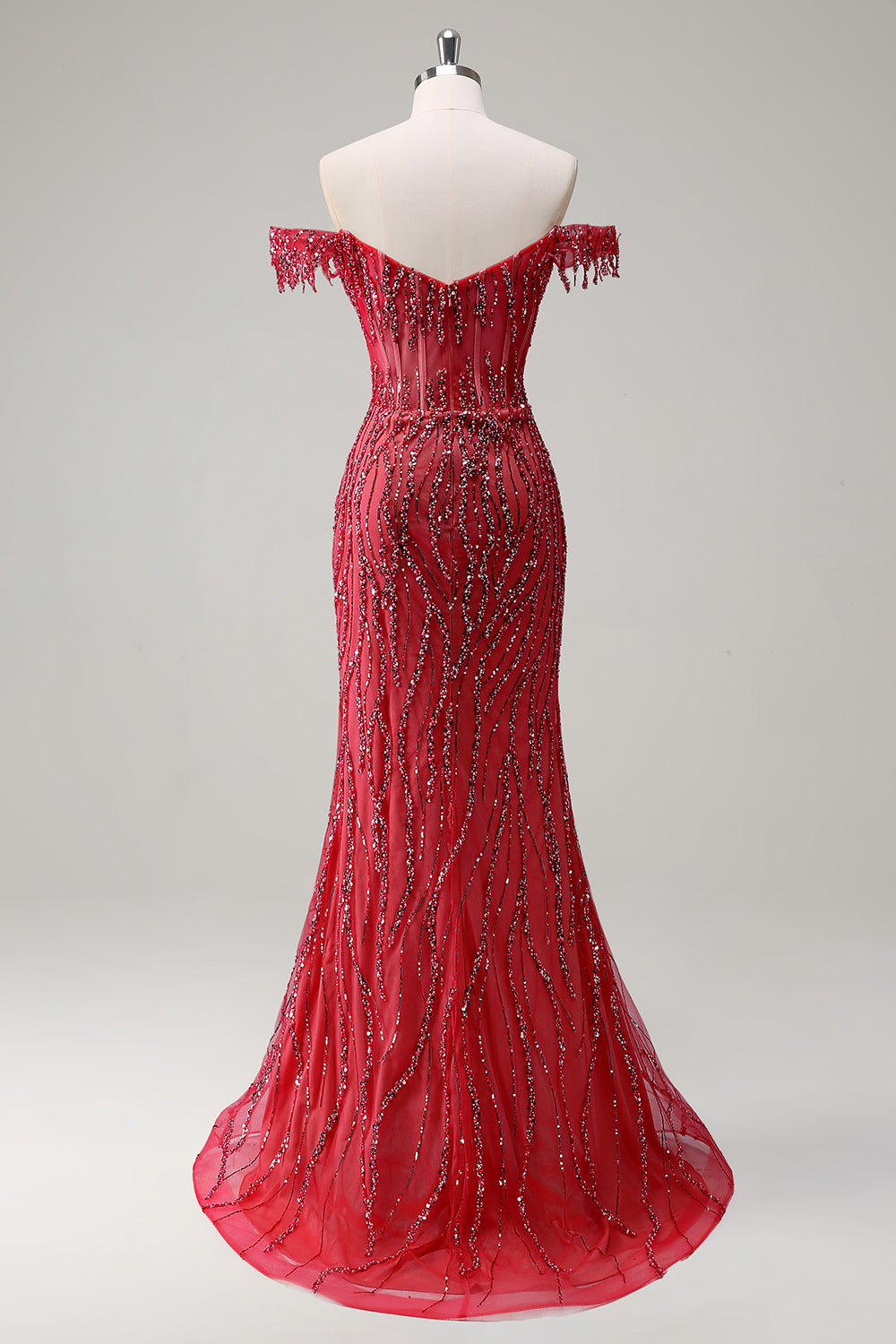 Sequined Off-the-shoulder Mermaid Prom Dress with High Slit SH461 Sheer Fairy