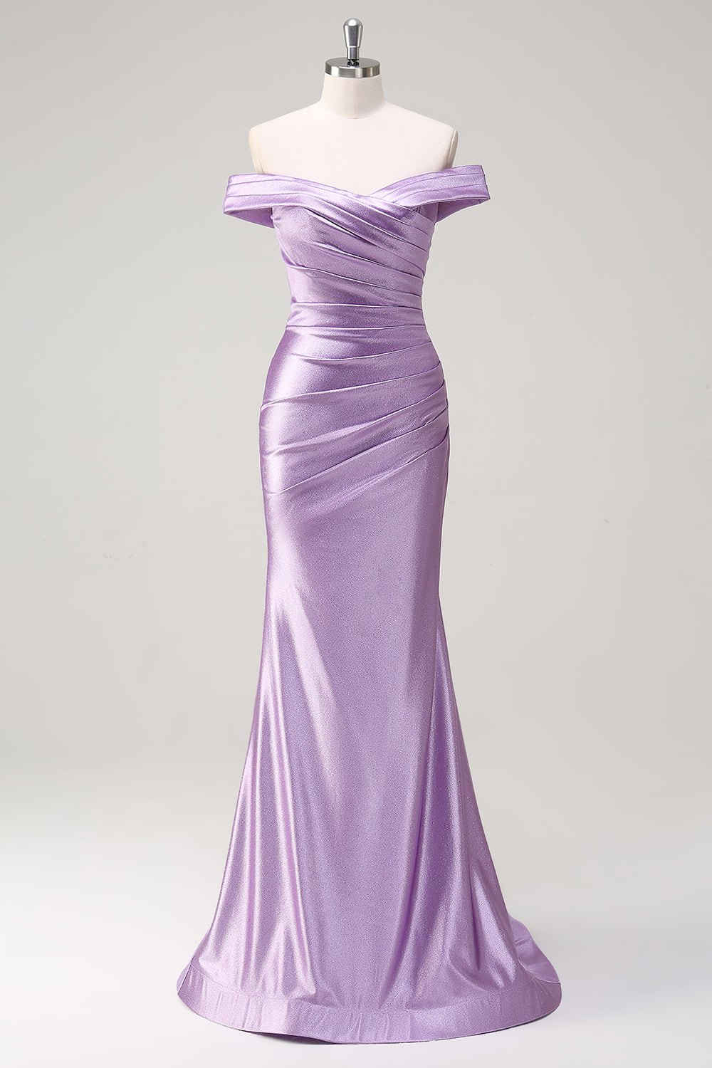 Lavender Off-the-Shoulder Satin Mermaid Purple Prom Dress SH422 Sheer Fairy