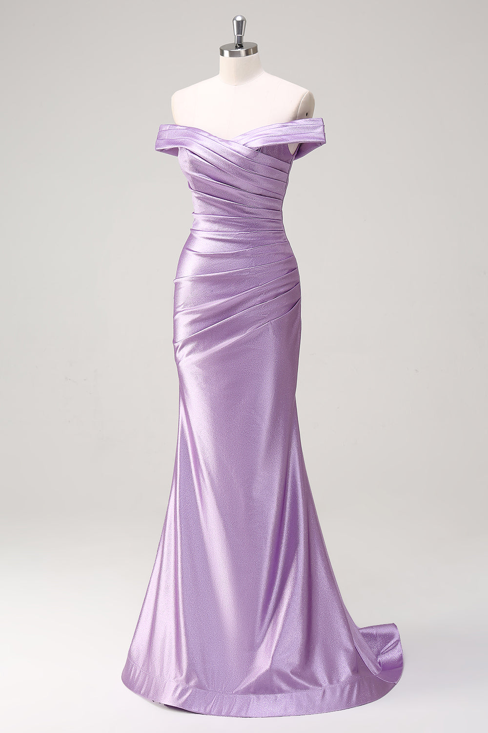 Lavender Off-the-Shoulder Satin Mermaid Purple Prom Dress SH422 Sheer Fairy