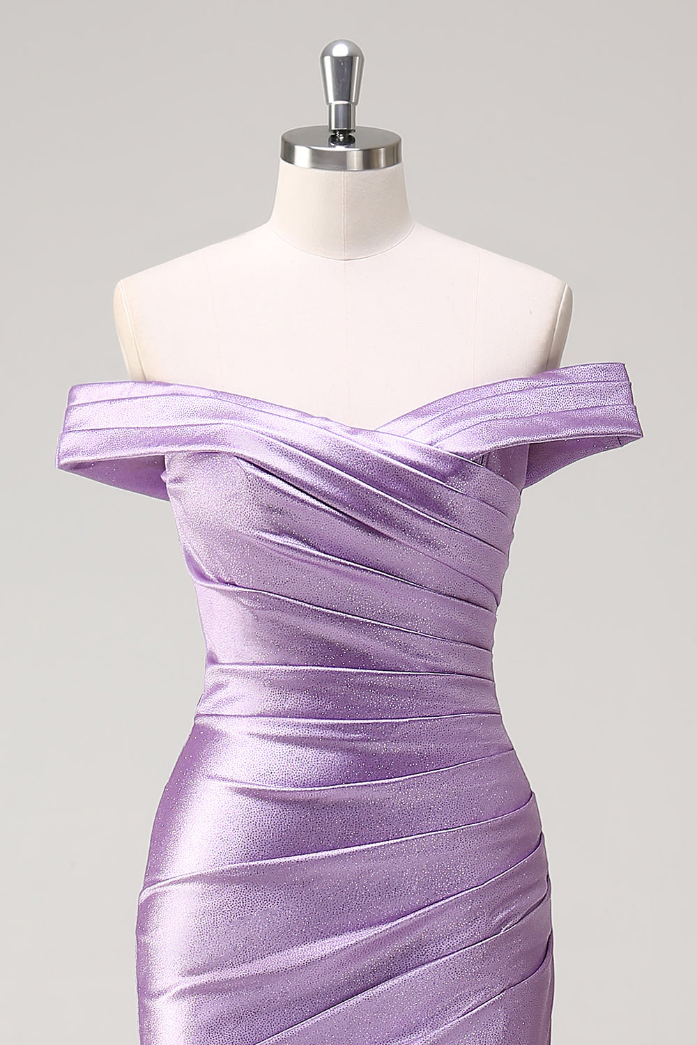 Lavender Off-the-Shoulder Satin Mermaid Purple Prom Dress SH422 Sheer Fairy