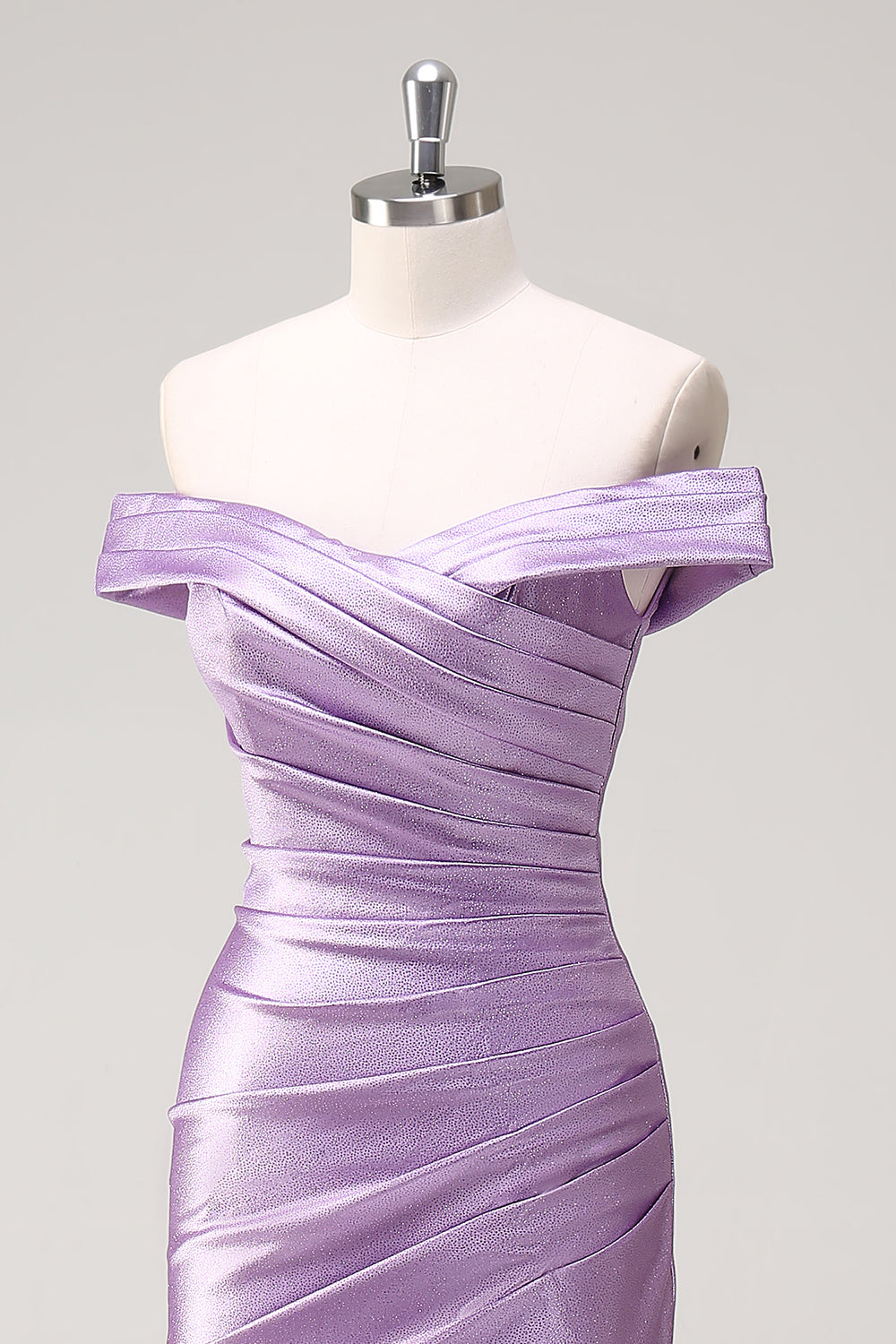 Lavender Off-the-Shoulder Satin Mermaid Purple Prom Dress SH422 Sheer Fairy