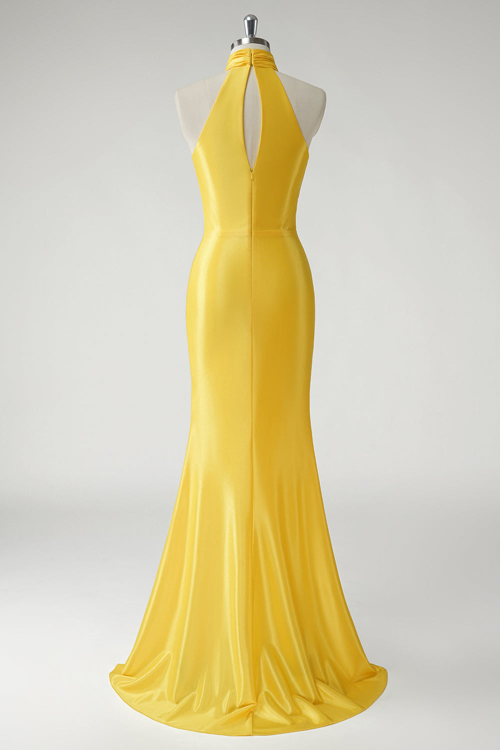 Glamorous Yellow Satin Mermaid Halter Neck Prom Dress SH428 Sheer Fairy