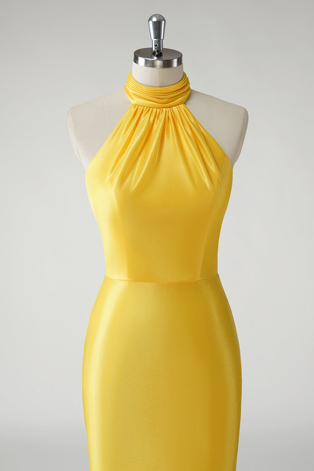 Glamorous Yellow Satin Mermaid Halter Neck Prom Dress SH428 Sheer Fairy