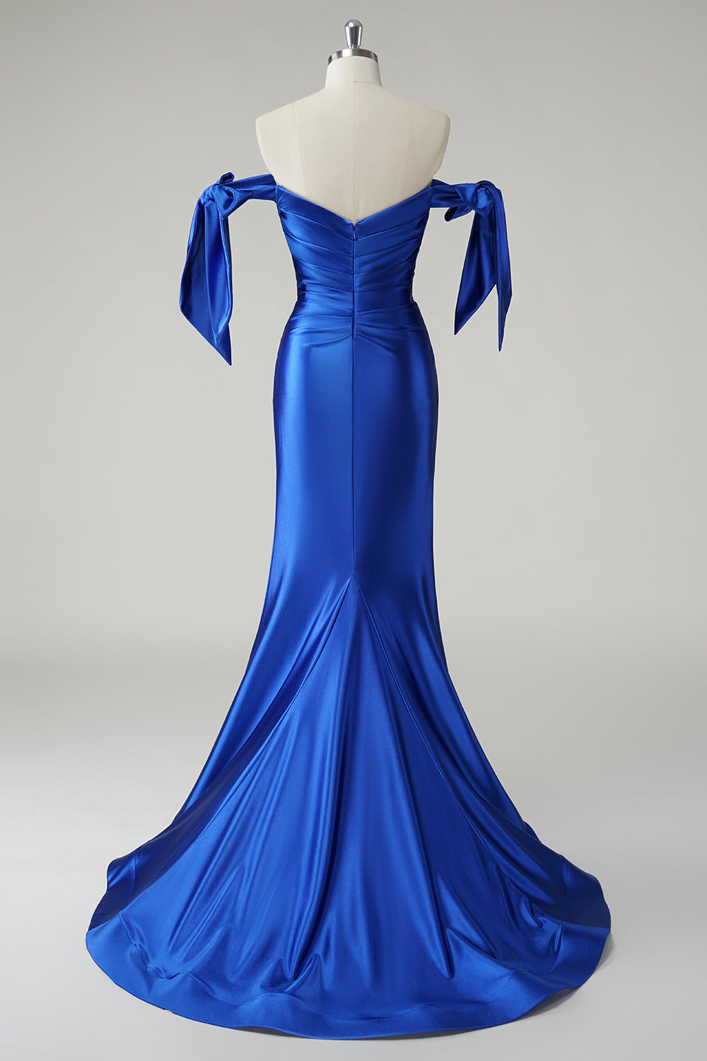 Royal Blue Off-the-Shoulder Satin Mermaid Prom Dress SH427 Sheer Fairy