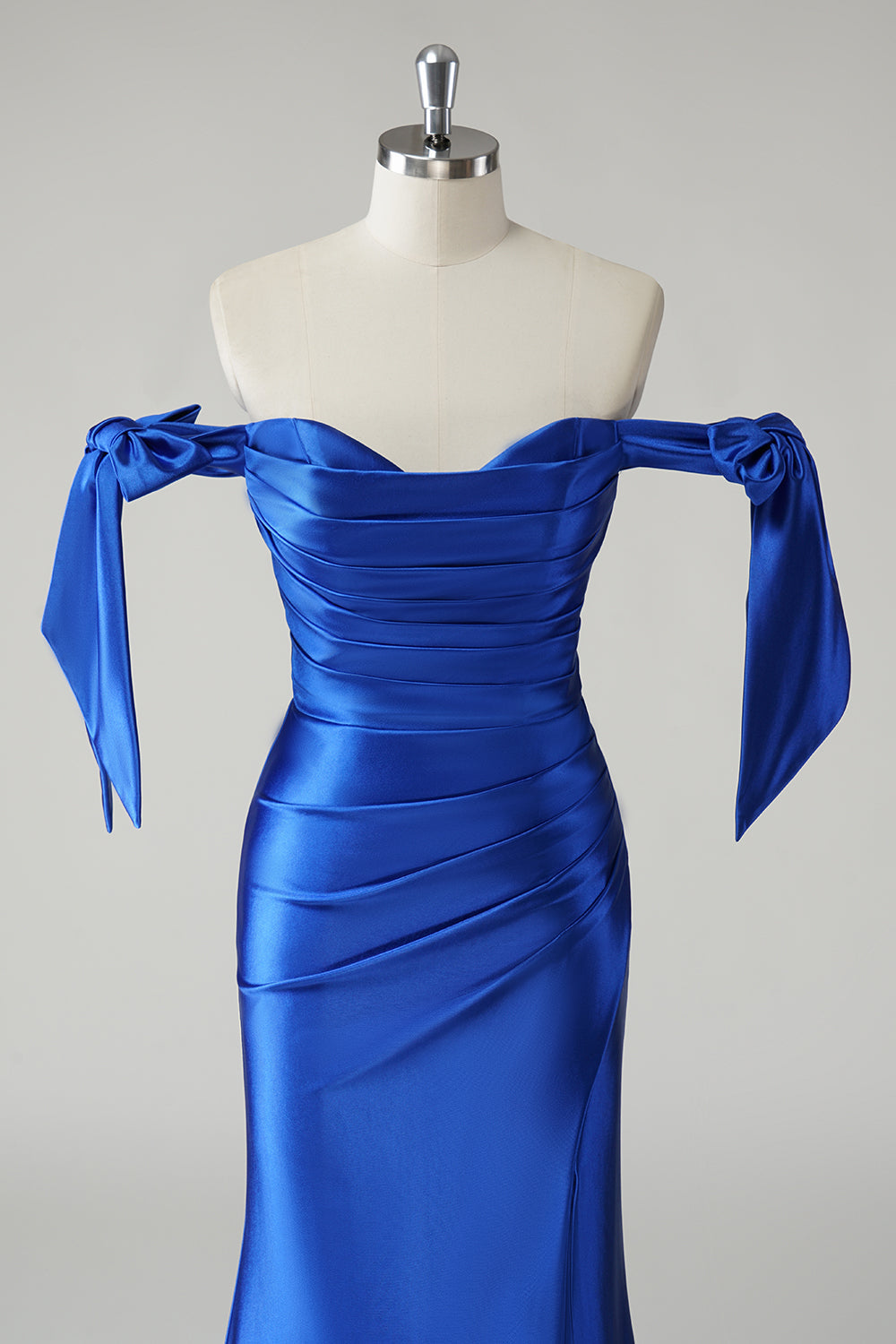 Royal Blue Off-the-Shoulder Satin Mermaid Prom Dress SH427 Sheer Fairy