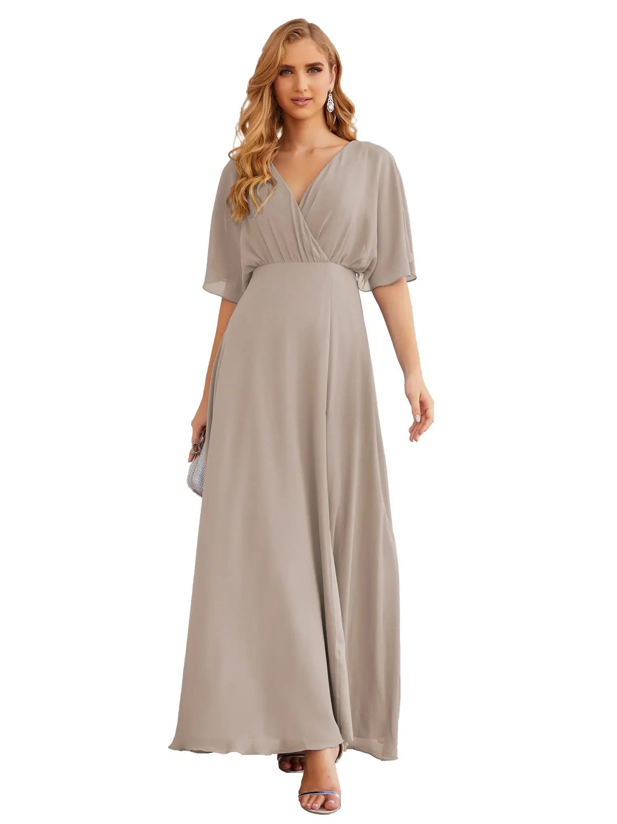 Simplify V Neck Chiffon A-Line Bow Bridesmaid Dress BS010 Sheer Fairy