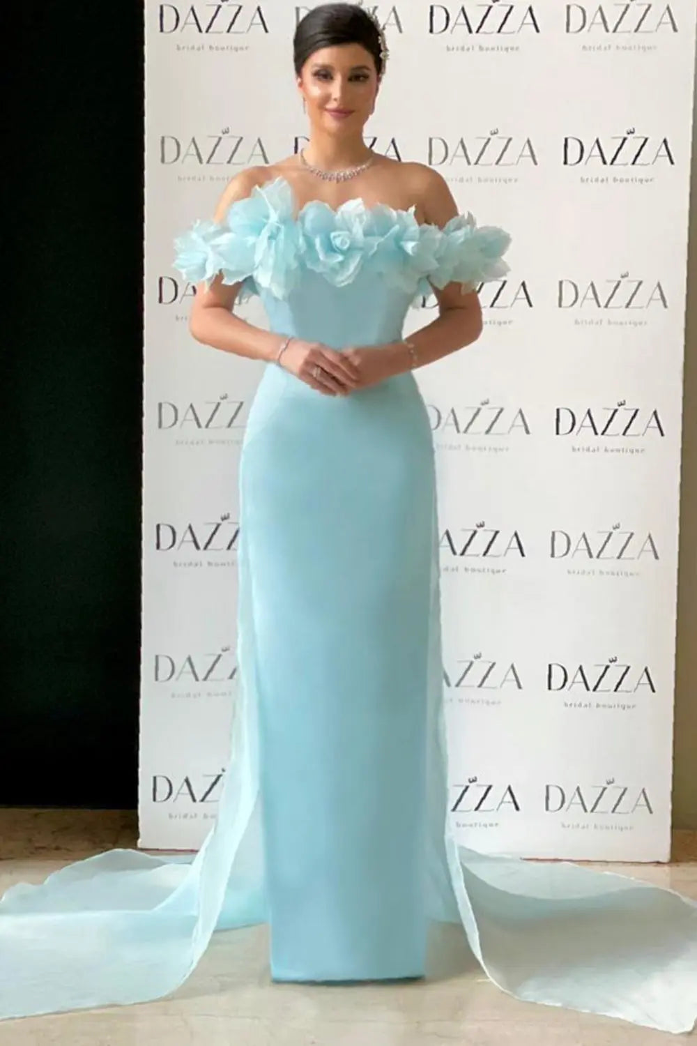Elegant 3D Flowers Light Yellow Evening Dress with Overskirt SF013 Sheer Fairy