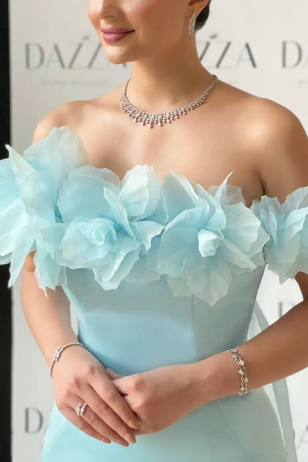 Elegant 3D Flowers Light Yellow Evening Dress with Overskirt SF013 Sheer Fairy