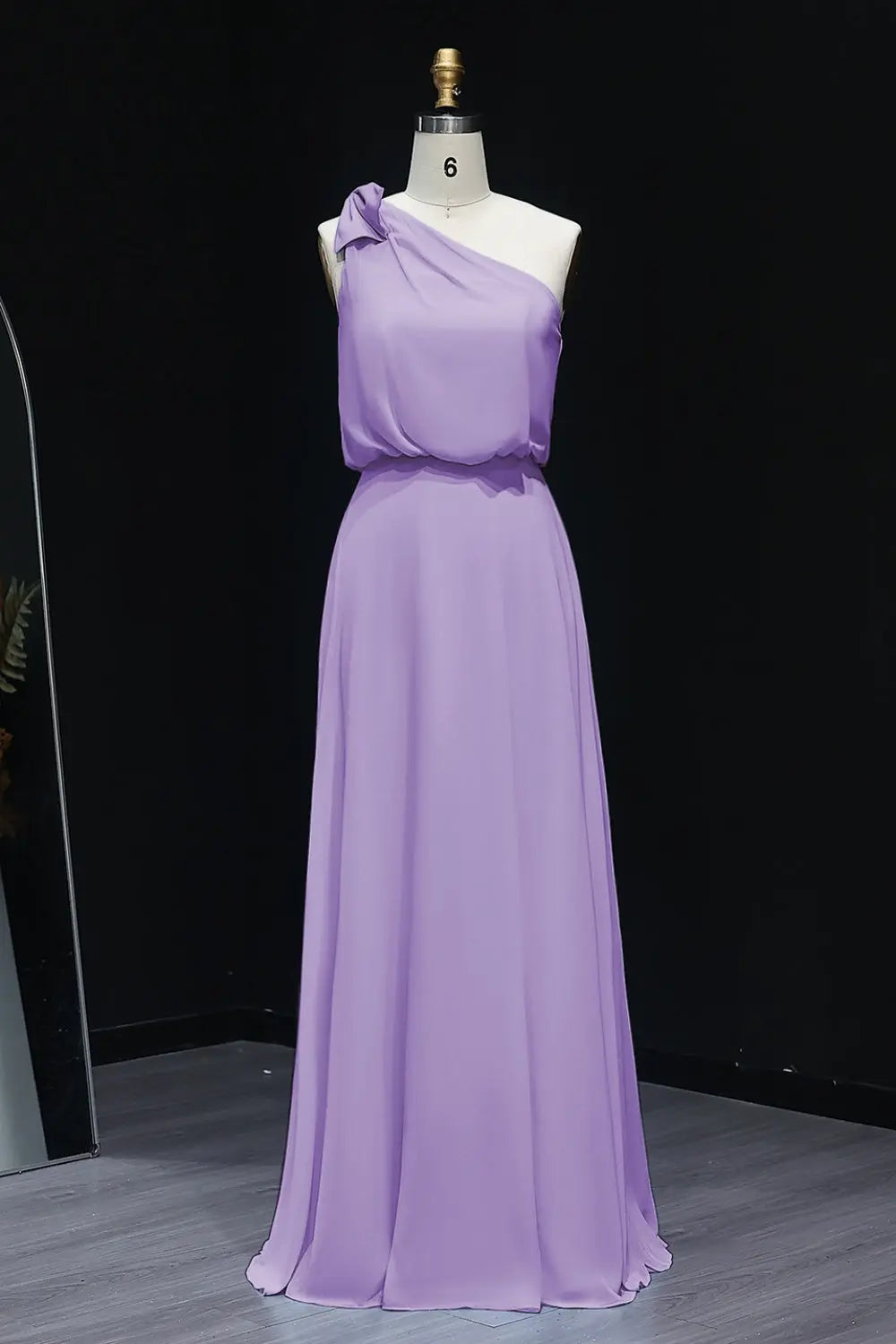 Sage Green One-Shoulder Chiffon A-Line Bow Bridesmaid Dress BS009 Sheer Fairy