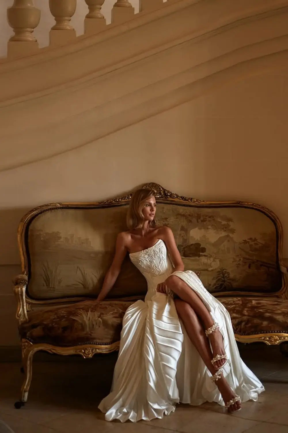 Strapless Empire-Waist Column Wedding Dress SW585 Sheer Fairy