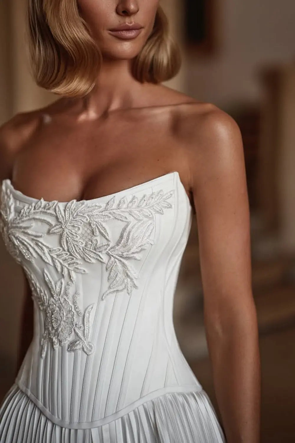 Strapless Empire-Waist Column Wedding Dress SW585 Sheer Fairy