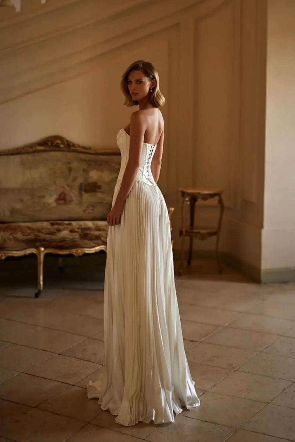 Strapless Empire-Waist Column Wedding Dress SW585 Sheer Fairy