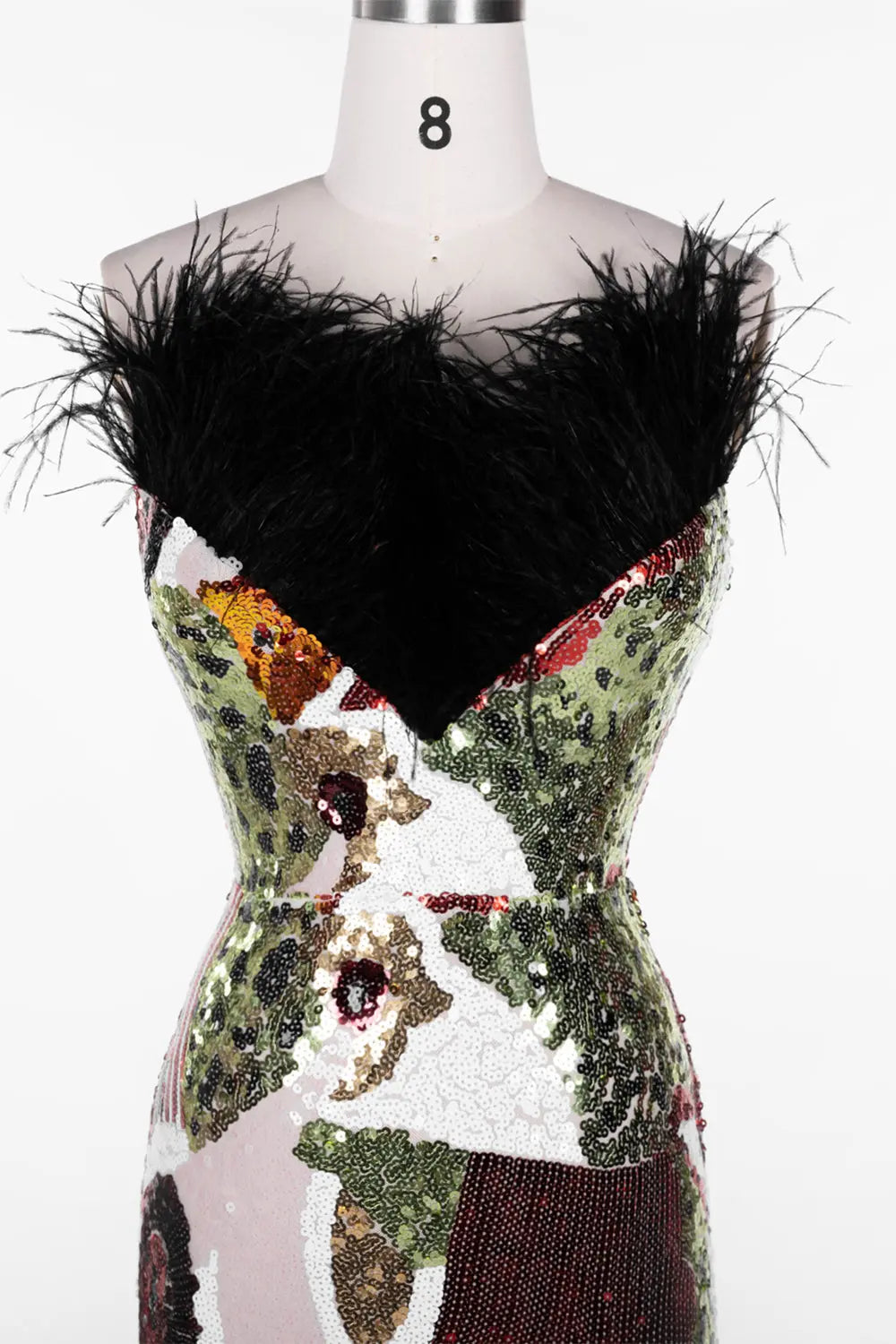 Multicolored Feather Sequin Strapless Gown ST113 Sheer Fairy
