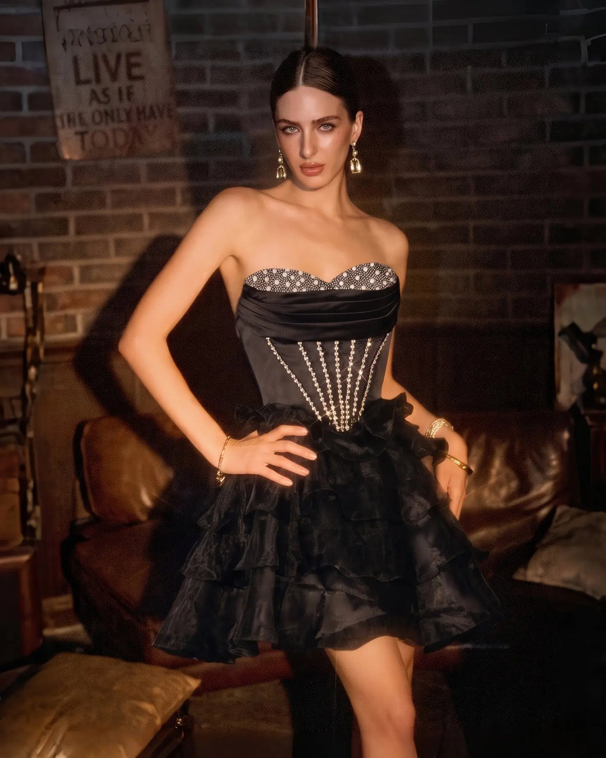 Exquisite Black Strapless Tiered Homecoming Dress Sheer Fairy