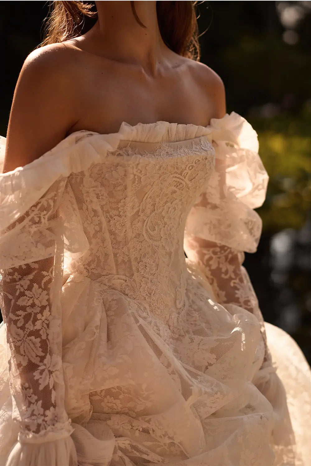 White Lace Off Shoulder Corset Wedding Dress SW119 Sheer Fairy