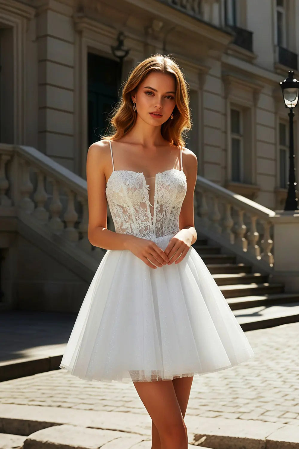 White Intricate Lace Tulle Mini Ballgown Homecoming Dress RM140 Sheer Fairy