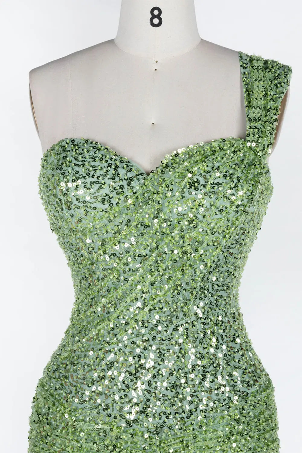 Green One Shoulder Sequin Evening Gown ST117 Sheer Fairy