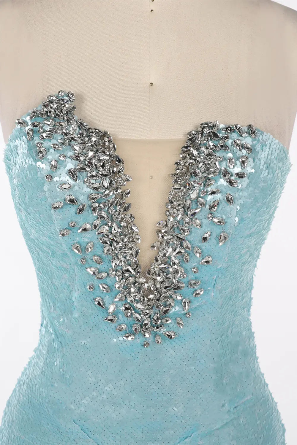 Blue Strapless Sequin Beaded Evening Dress ST096 Sheer Fairy