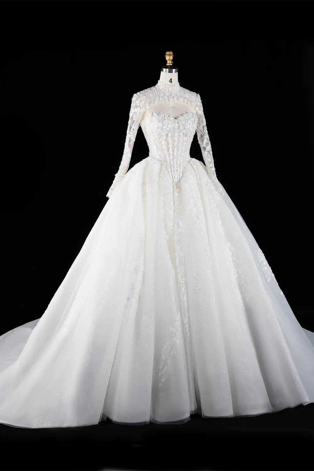 Off White Long Sleeve Lace Ball Gown Wedding Dress SW695 Sheer Fairy