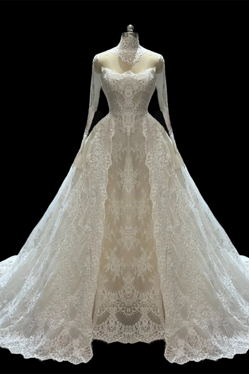 White High Neck Long Sleeve Wedding Dress SW687 Sheer Fairy