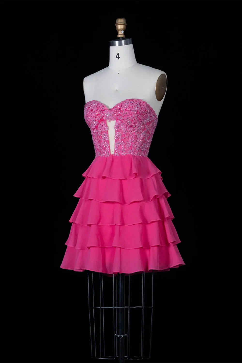 Fuchsia Tiered Ruffle Sweetheart Mini Dress RM145 Sheer Fairy