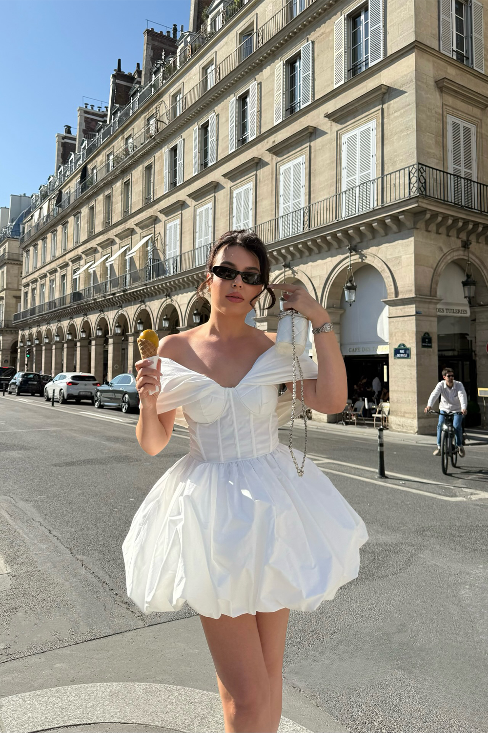 White Off the Shoulder Mini Dress Corset Bubble Hem Party Dress RM254 Sheer Fairy