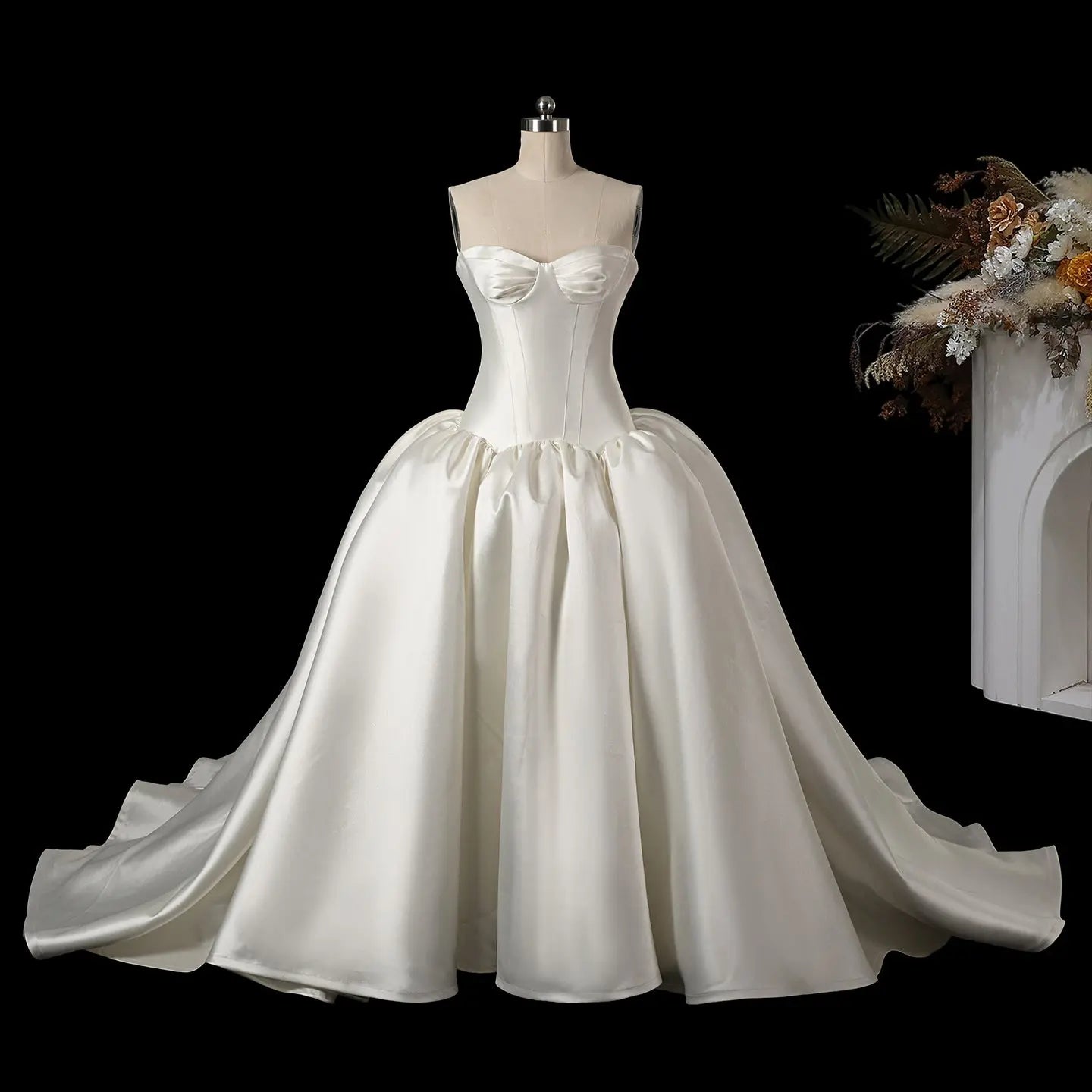 Satin Ball Gown Wedding Dress with Corset Bodice SW191 Sheer Fairy