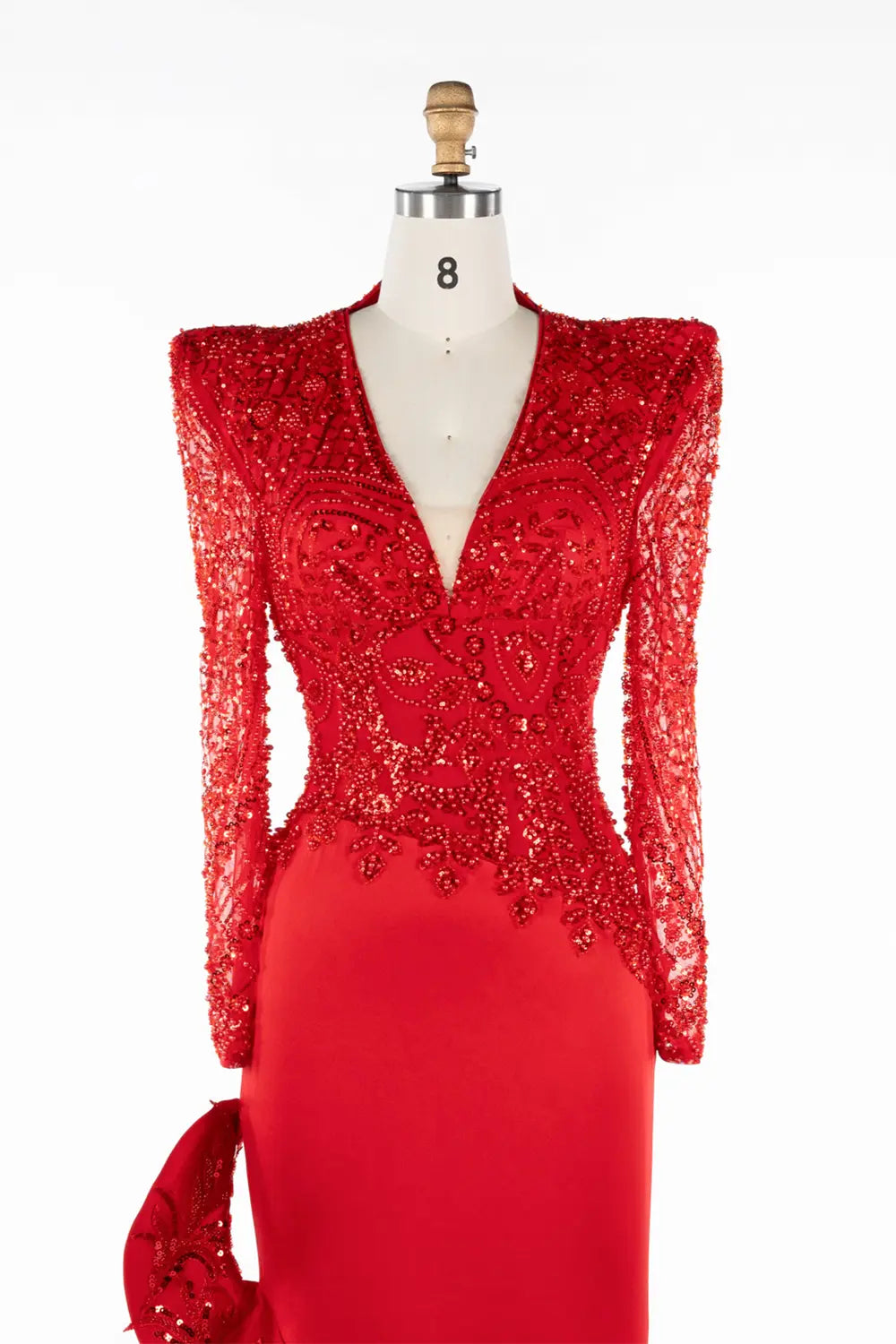Red Beaded Sequin Asymmetrical Ruffle Midi Dress ST044 Sheer Fairy