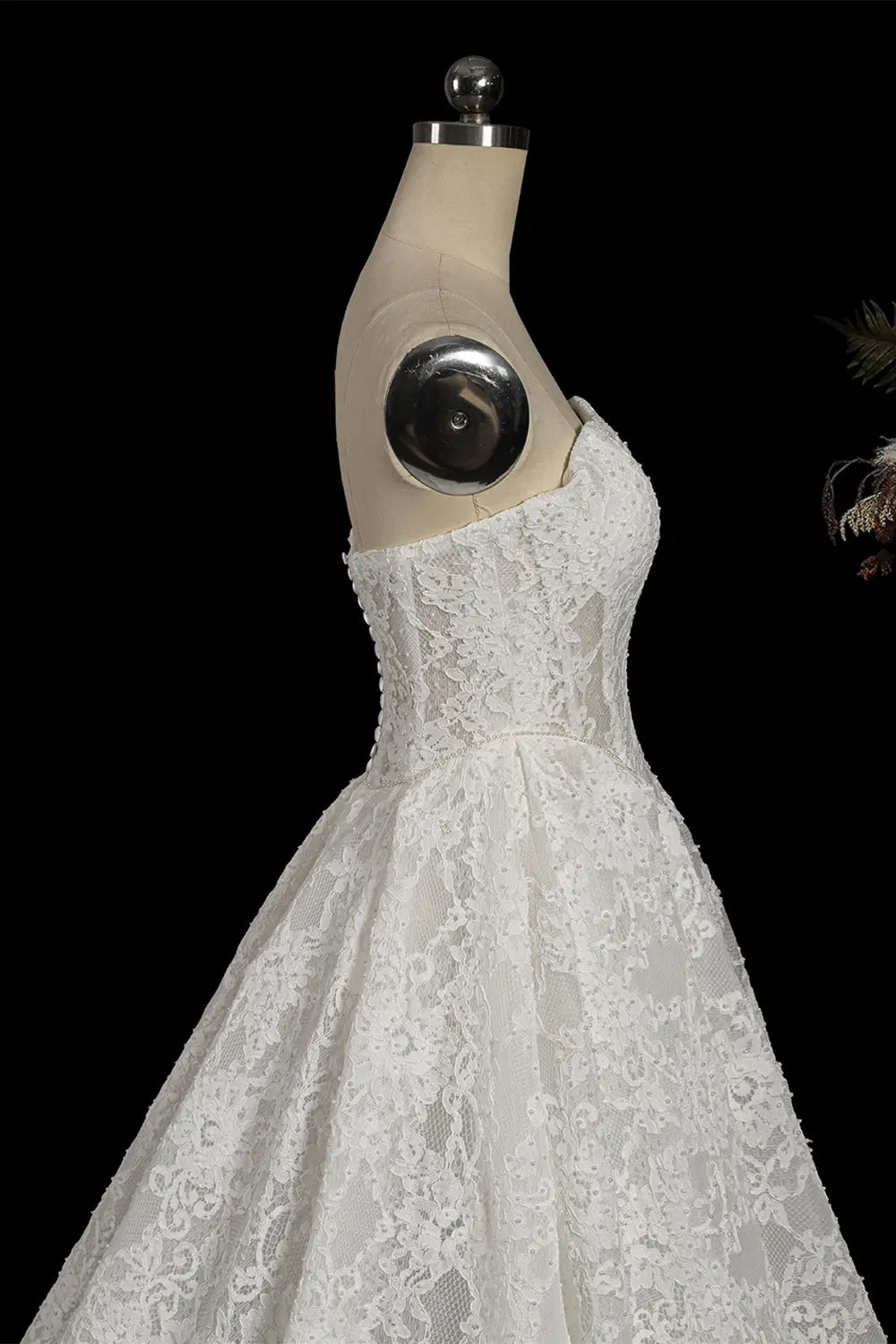 White Strapless Corded Lace Wedding Dress SW753 Sheer Fairy
